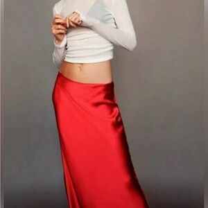 Zara Satin Red Maxi Skirt